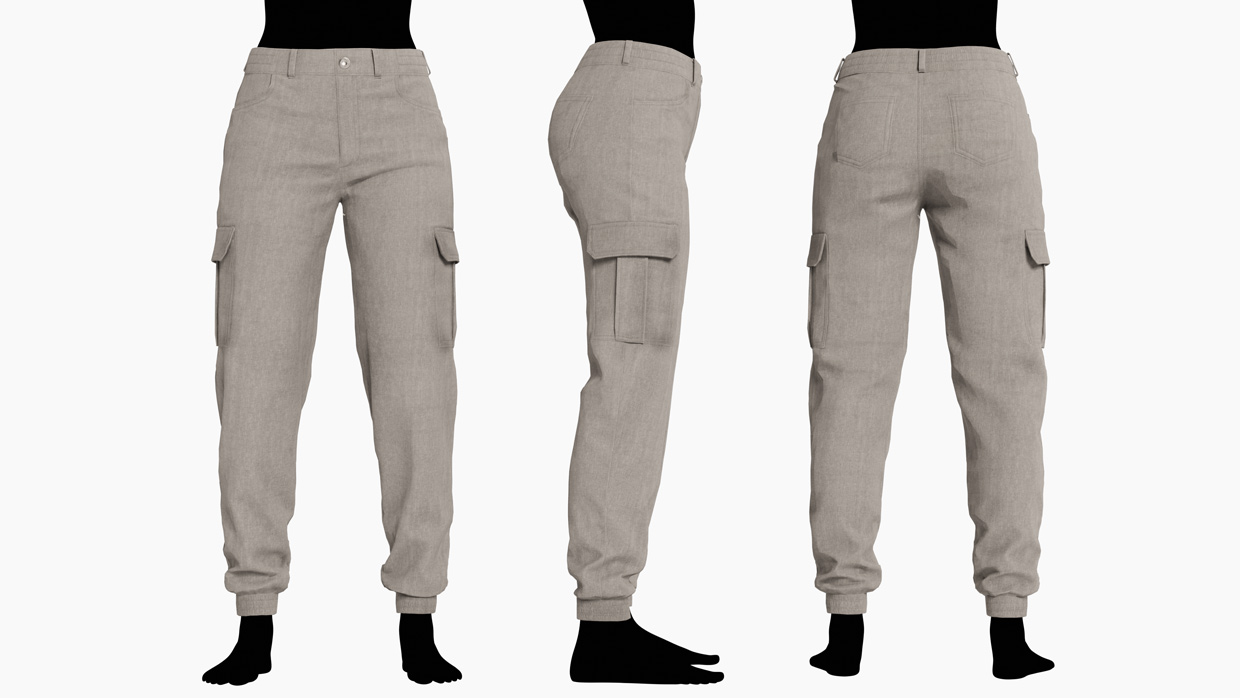 Lineup of female joggers 3D models with realistic fabric details